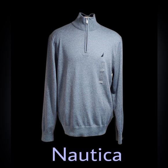 NWT NAUTICA Navtech Quarter-Zip Sweater, Deep Anchor Heather, Size Large - Picture 1 of 9